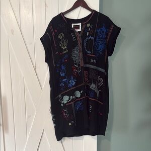 Johnny Was Black Dress with Colorful Embroidery